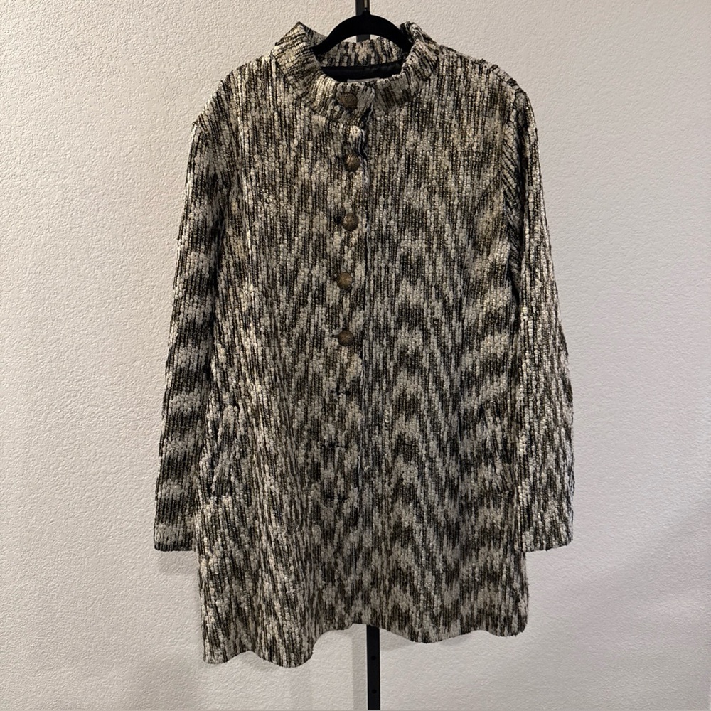 Soft Surroundings Geometric Print Coat W/ Bronze Buttons XL